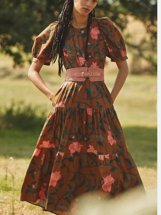 Anthropologie Dresses & Skirts - ANTHROPOLOGIE CONDITIONS APPLY Floral Maxi Backless Brown Dress size small